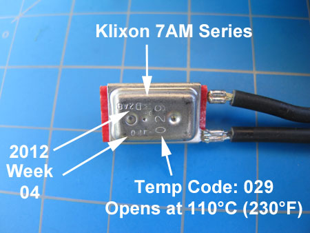 Front of Klixon Series 7AM Thermal Protector