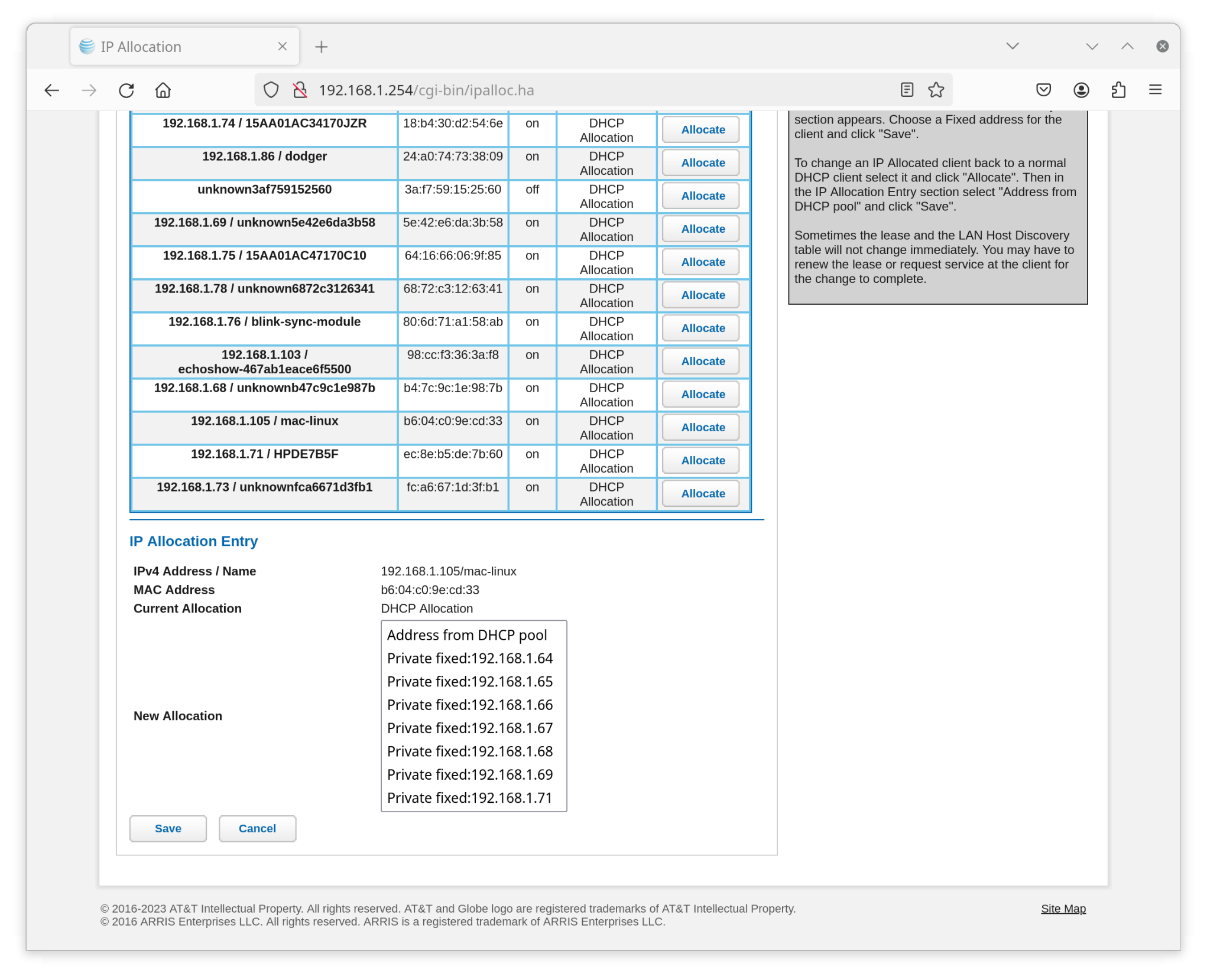 ATT Fiber Router - Static IP Drop-Down-List